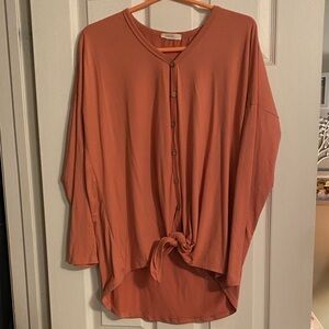 Women's Button-Down Tie-Front Top - melon